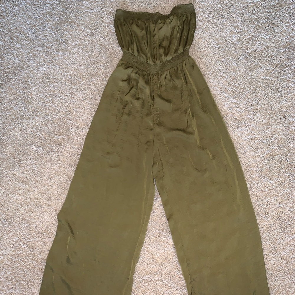 Dark Green Silky Jumpsuit // size: L // Forever21